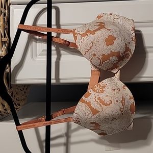 Victoria's Secret Women's Lightly Lined Plunge Mauve Beige Brocade Underwire